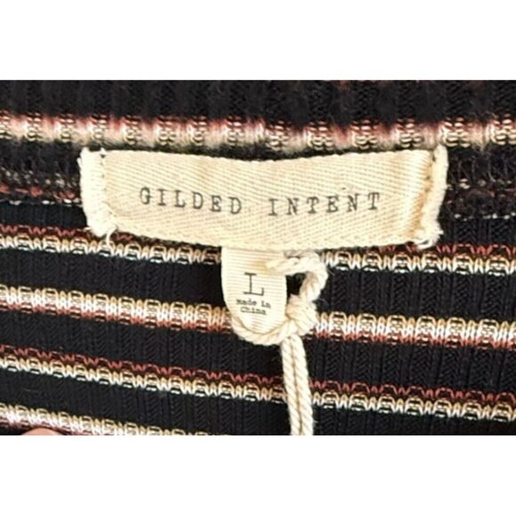 Gilded Intent Womens Black/Brown Oversized Striped V-Neck Strappy Knit Top Large - Picture 10 of 10